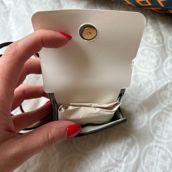 Tory Burch T Monogram Embossed Leather AirPods Pro Case Blue Celadon - Picture 3 of 5